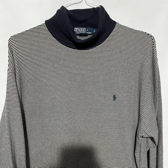 Vtg Polo Ralph Lauren Men's Long Sleeve Y2K Striped Turtleneck Large Preppy Pony - Picture 9 of 9
